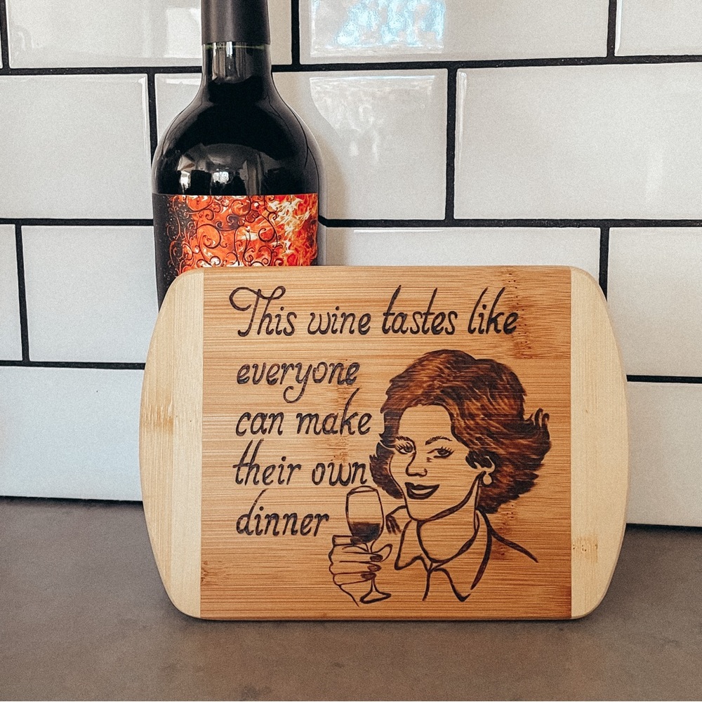 Wine Time Wood Burned Cutting Board